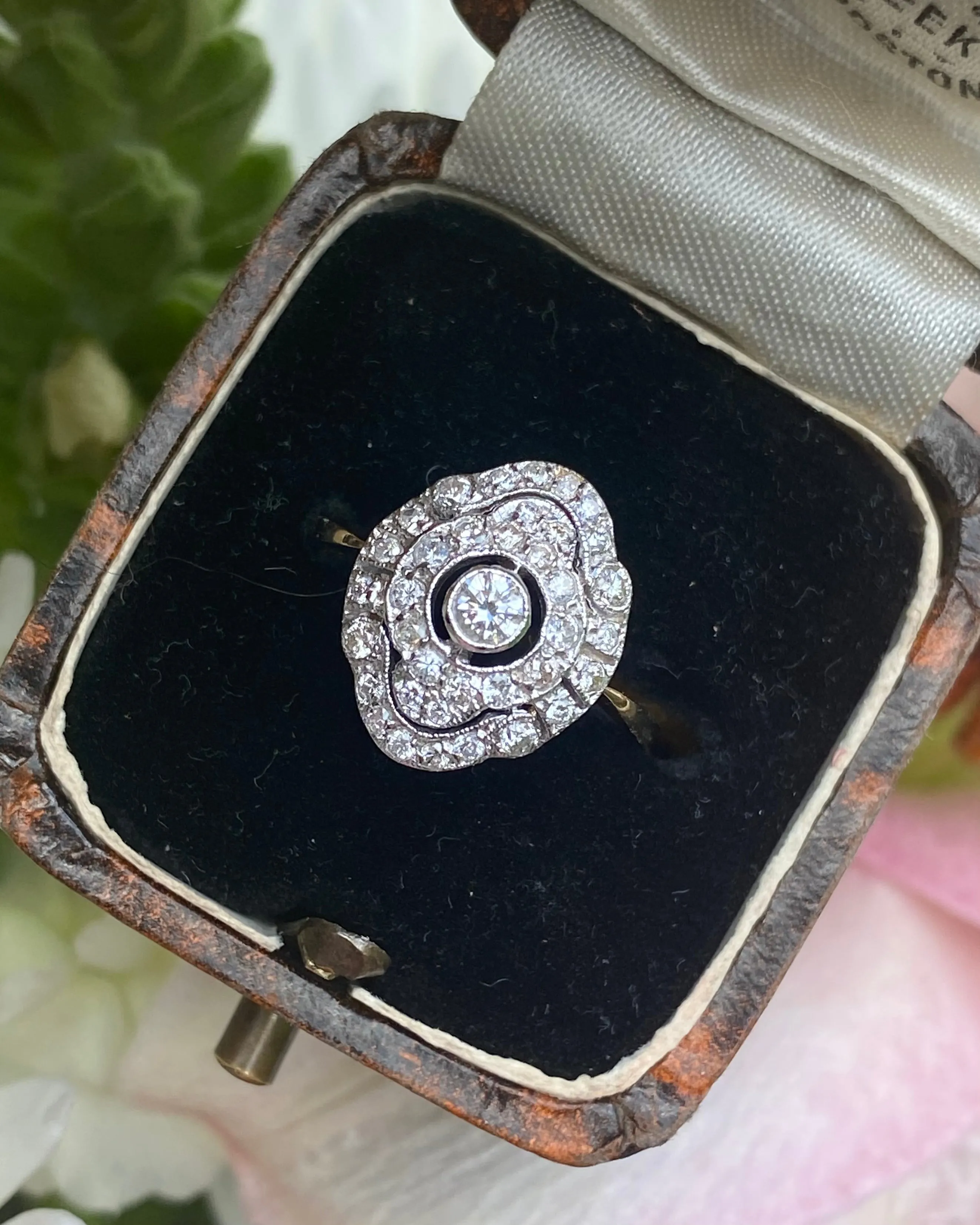 Art Deco Diamond Cluster 14ct Yellow Gold Ring 0.60ct