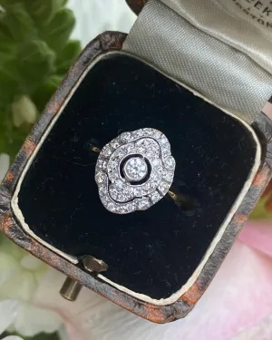 Art Deco Diamond Cluster 14ct Yellow Gold Ring 0.60ct