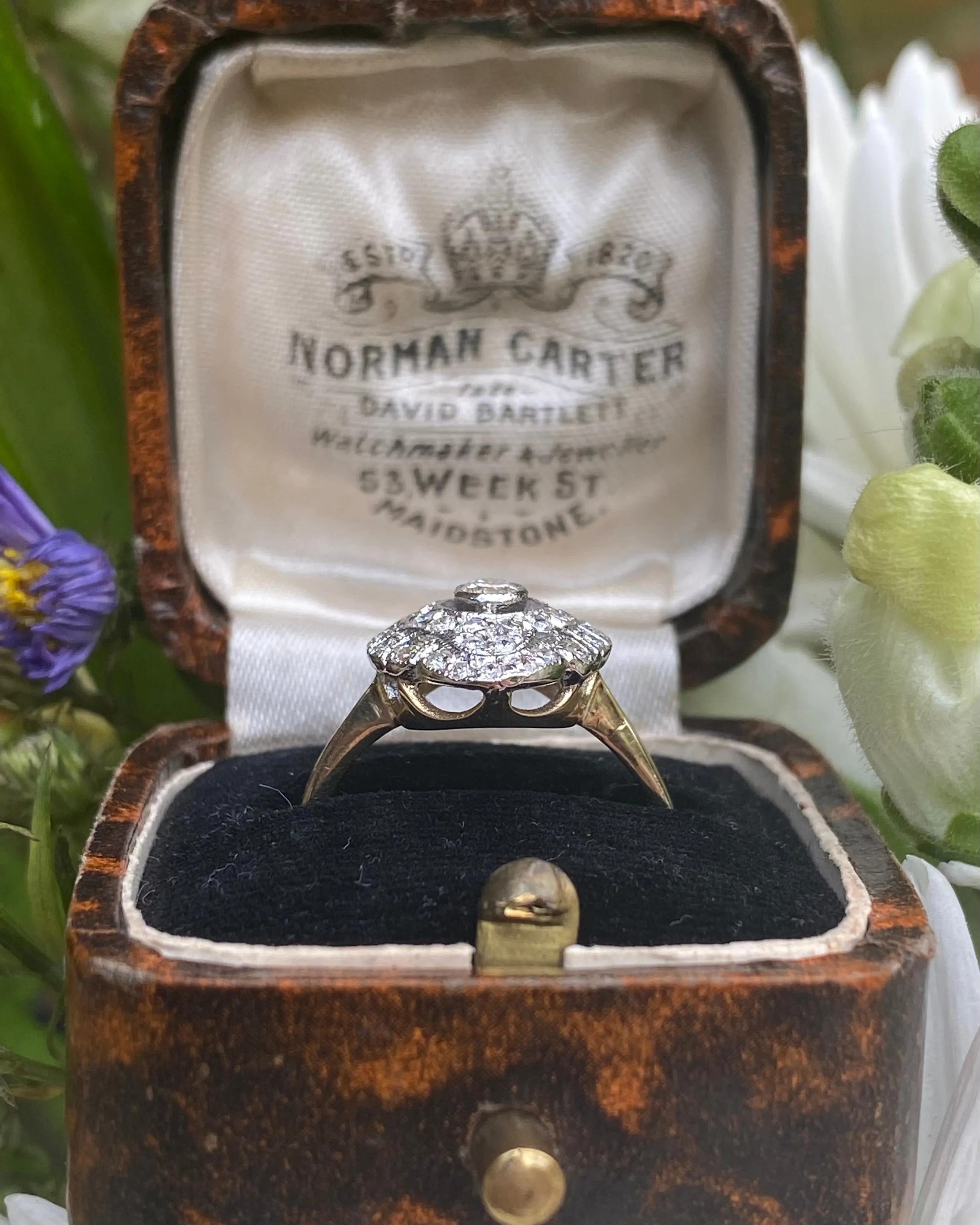 Art Deco Diamond Cluster 14ct Yellow Gold Ring 0.60ct