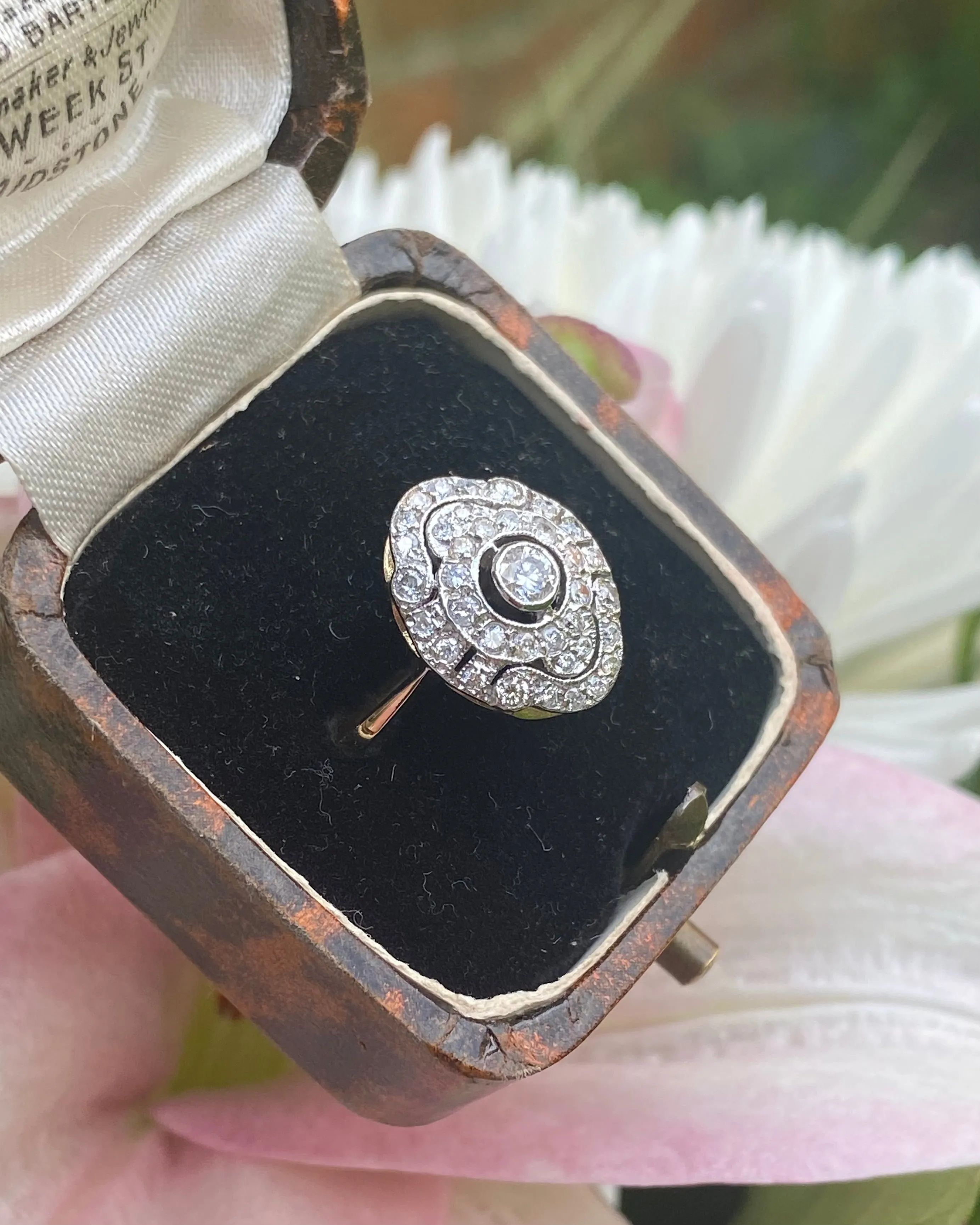 Art Deco Diamond Cluster 14ct Yellow Gold Ring 0.60ct