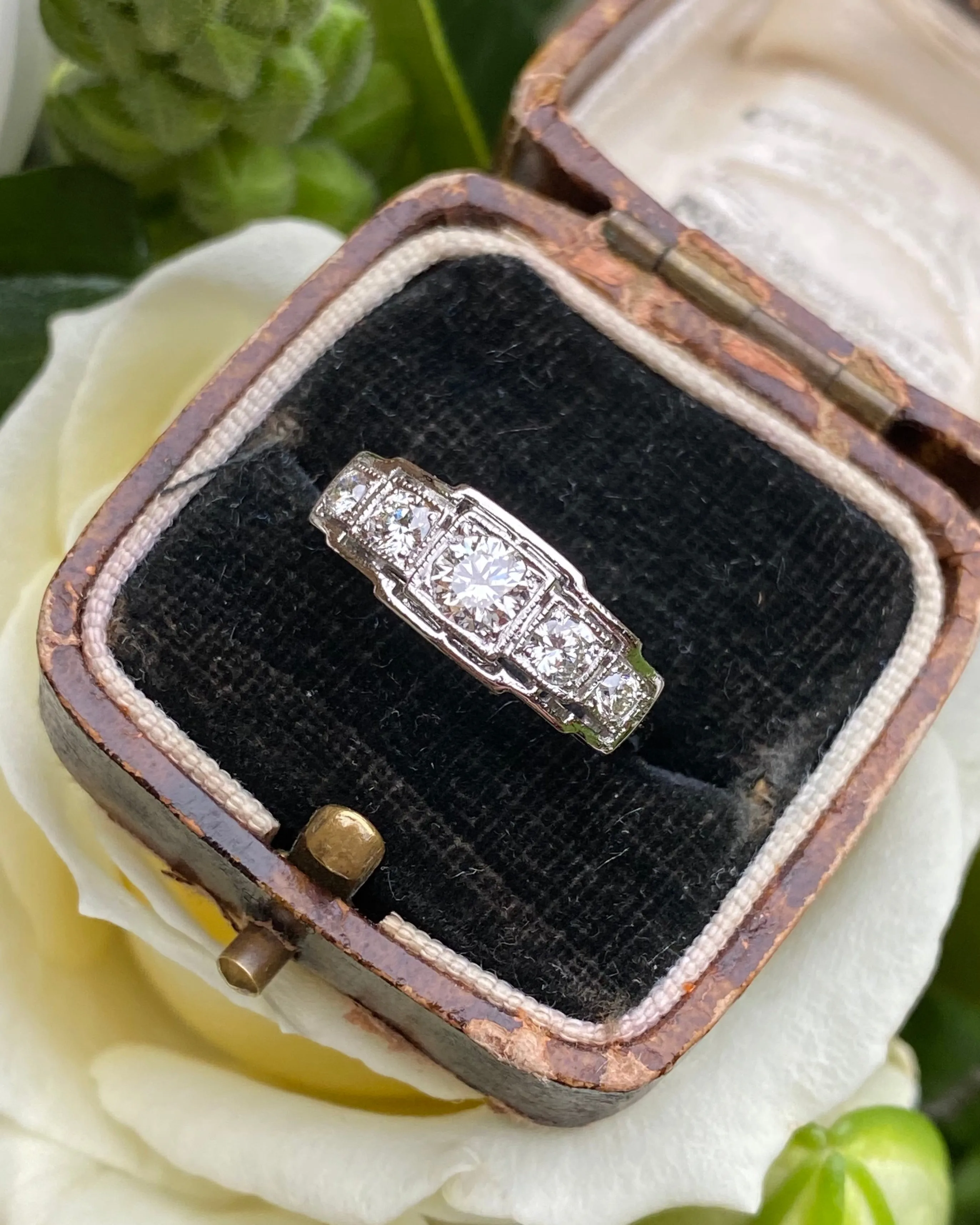 Art Deco Five Stone Diamond Platinum Ring 0.60ct
