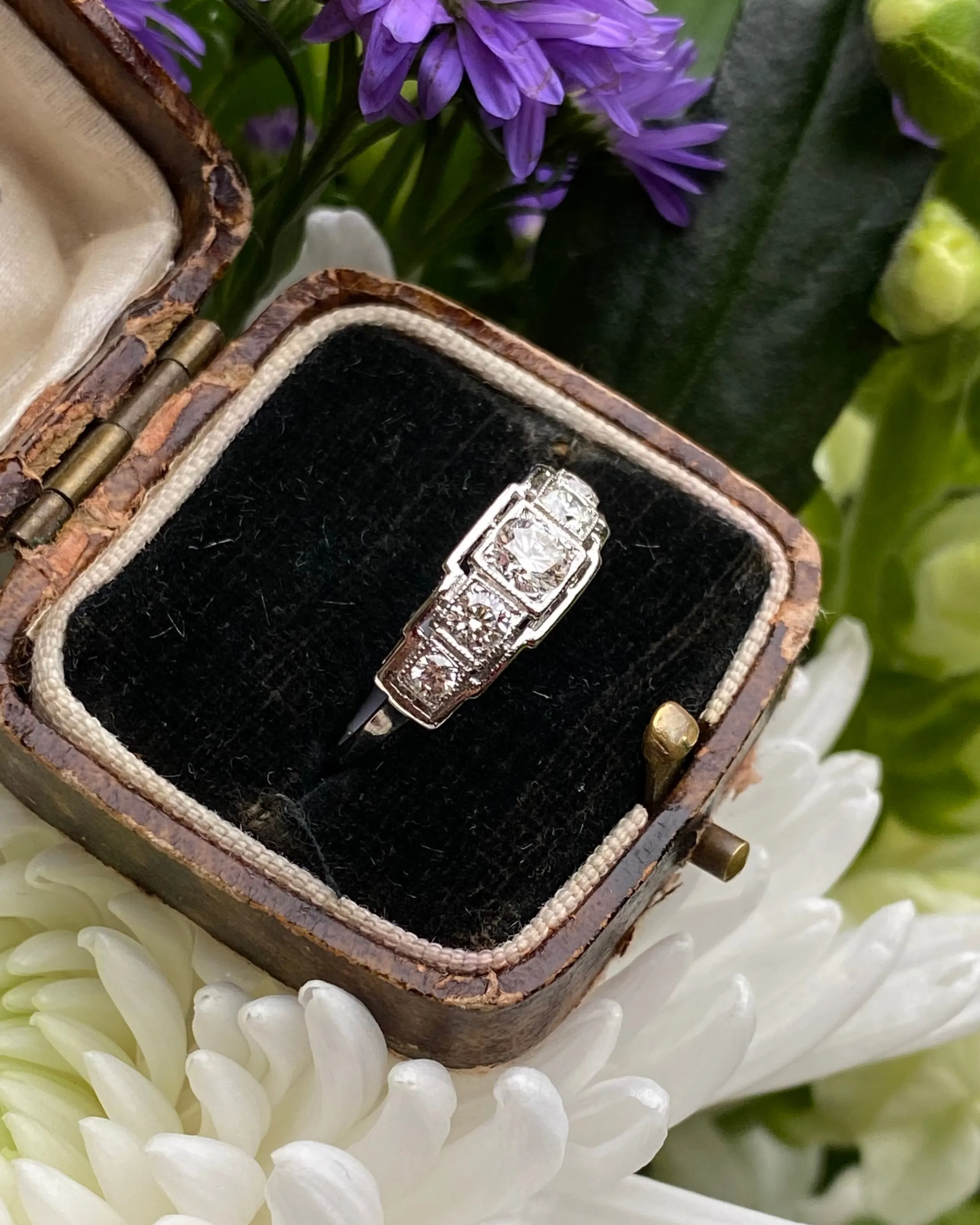Art Deco Five Stone Diamond Platinum Ring 0.60ct