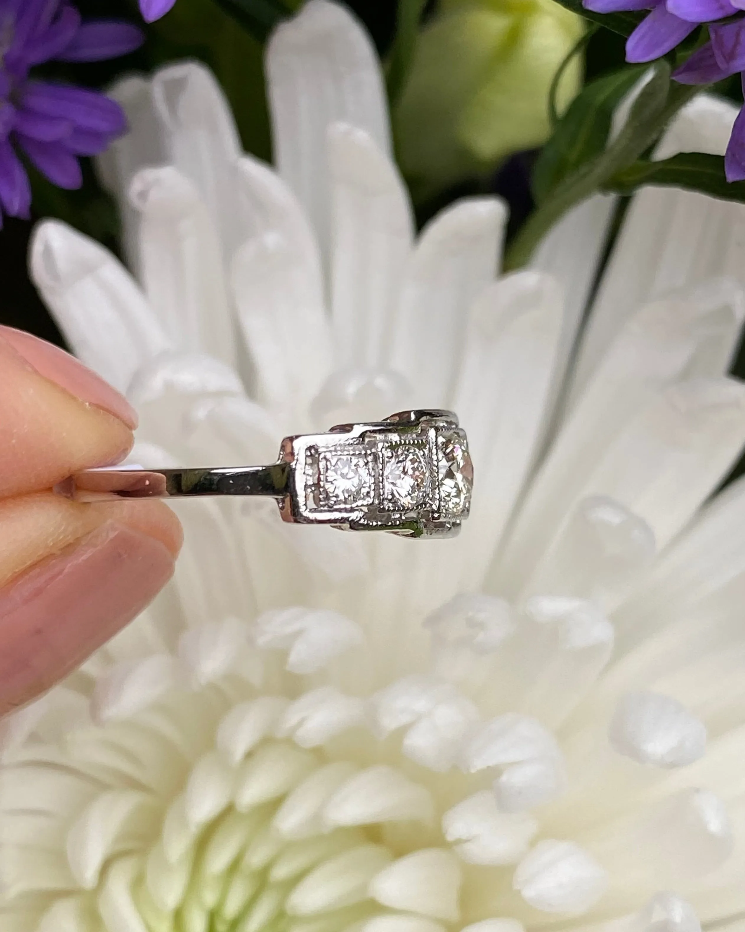 Art Deco Five Stone Diamond Platinum Ring 0.60ct