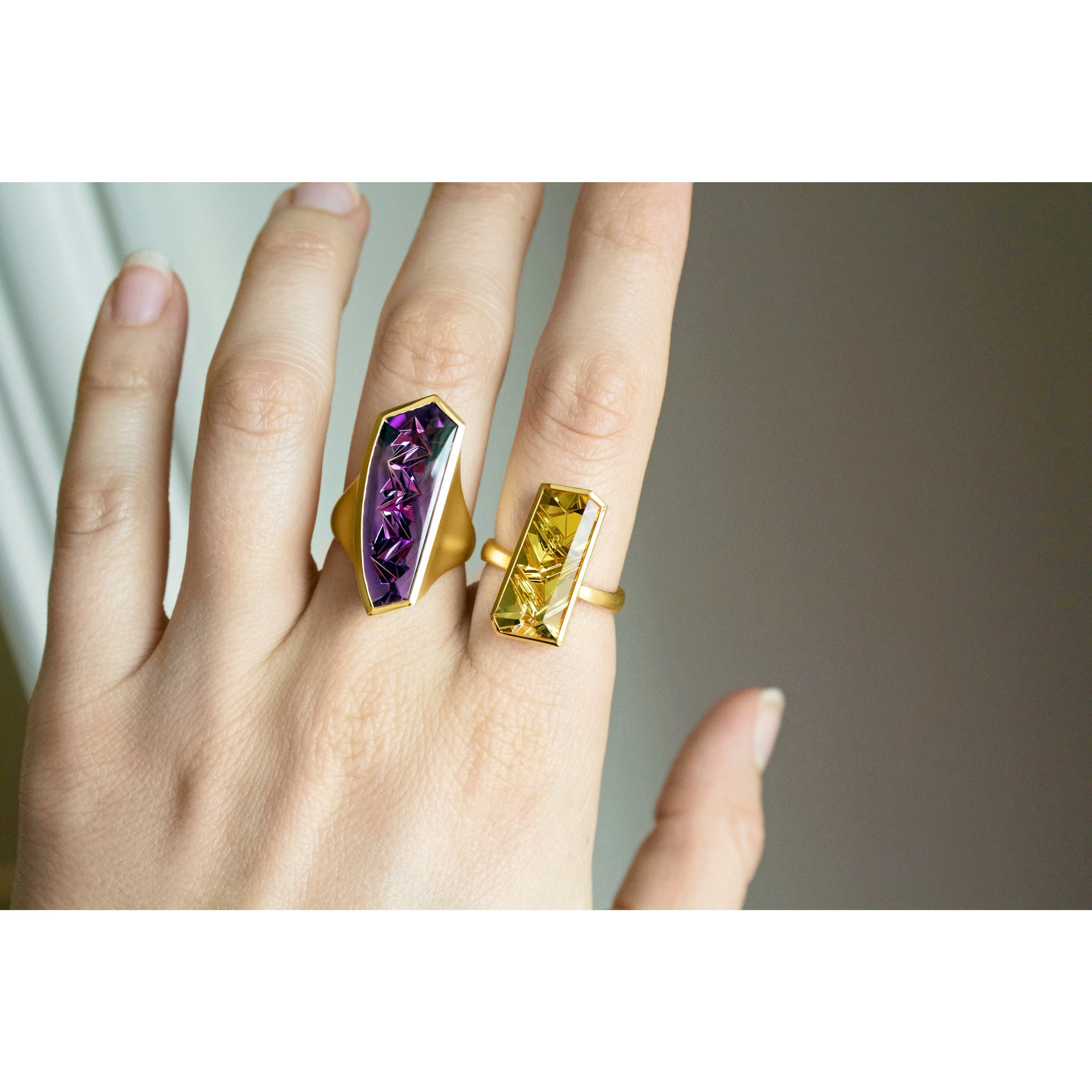Atelier Munsteiner Fancy Cut Purple Amethyst Vertical Curve Ring
