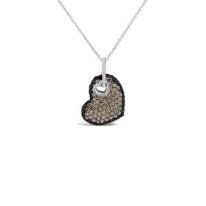 Black, Brown & White Diamond Double Heart Pendant