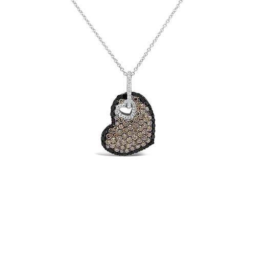 Black, Brown & White Diamond Double Heart Pendant