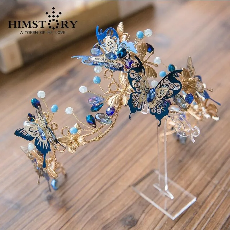 Blue Butterfly Crown  Beads Hair Accessories