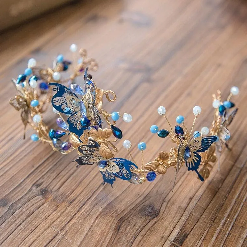 Blue Butterfly Crown  Beads Hair Accessories