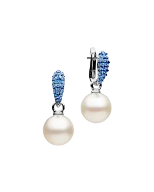 Blue Sapphire Touchstone Pearls My Way Earrings  | 12mm Oval Pearls, Blue Sapphires and White Gold
