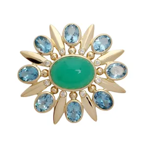 Brooch - Aquamarine, Chrysoprase and Diamond