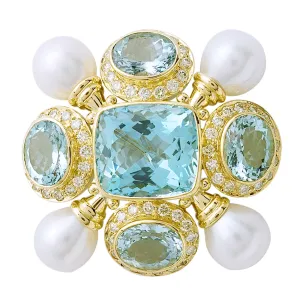 Brooch - Aquamarine, Pearl and Diamond