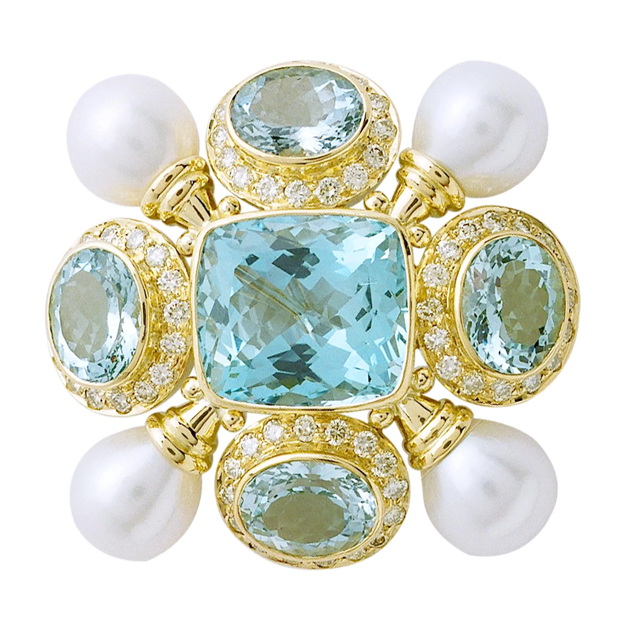 Brooch - Aquamarine, Pearl and Diamond