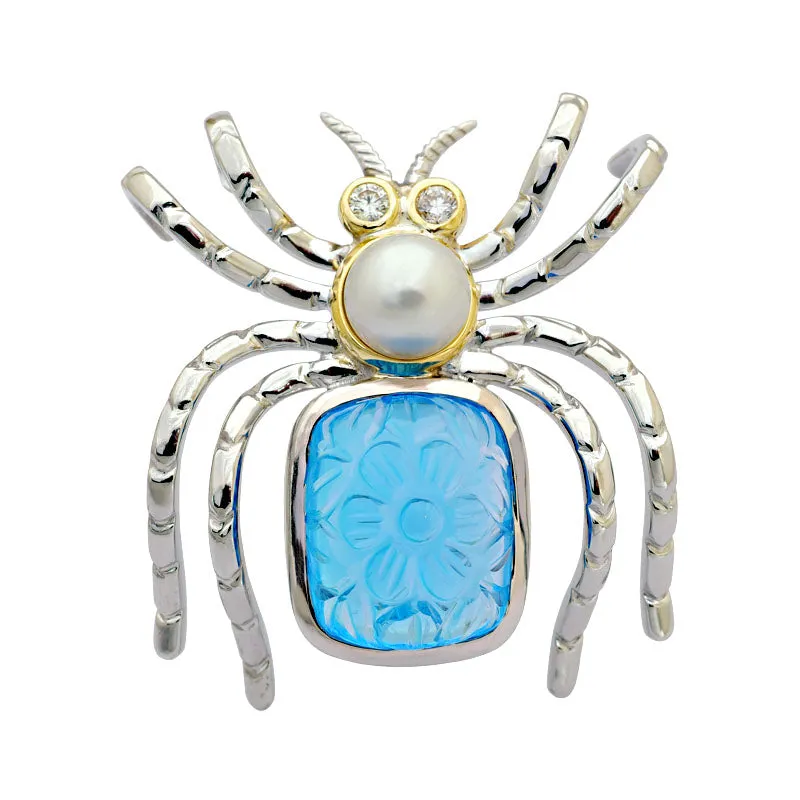 Brooch - Blue Topaz, South Sea Pearl and Diamond