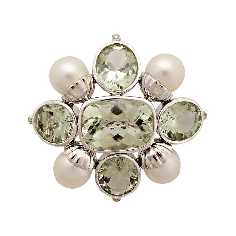 Brooch - Green Quartz, South Sea Pearl and Diamond