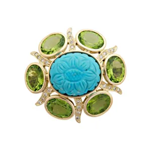 Brooch - Turquoise, Peridot and Diamond
