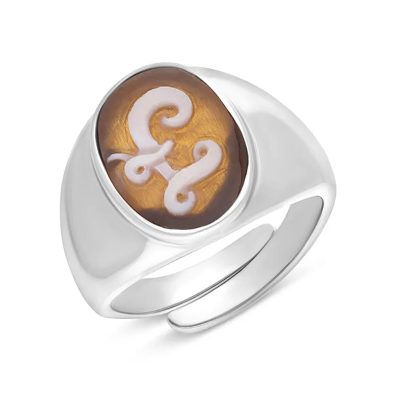 Cameo Italy Sterling Silver Adjustable Signet Ring D