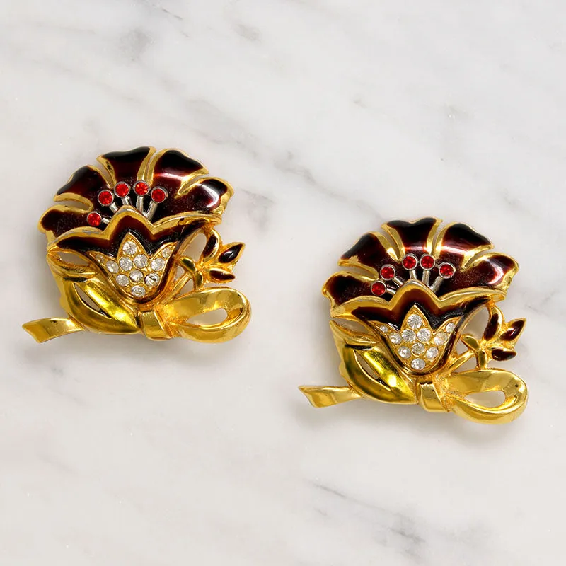 Coro Duette Double Lotus Brooch