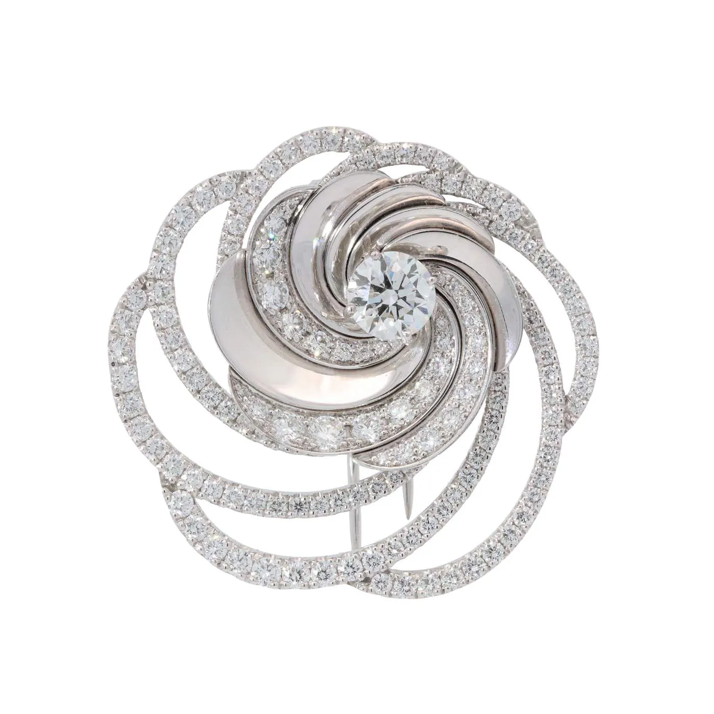 Debeers 18K White gold Aria Gold and Diamond Swirl Pin/Pendant