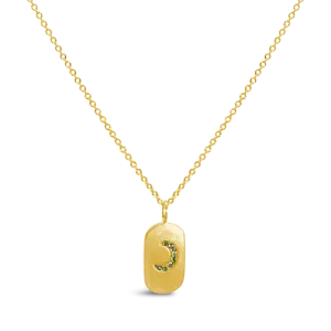 Diamond Crescent Moon Dog Tag Pendant