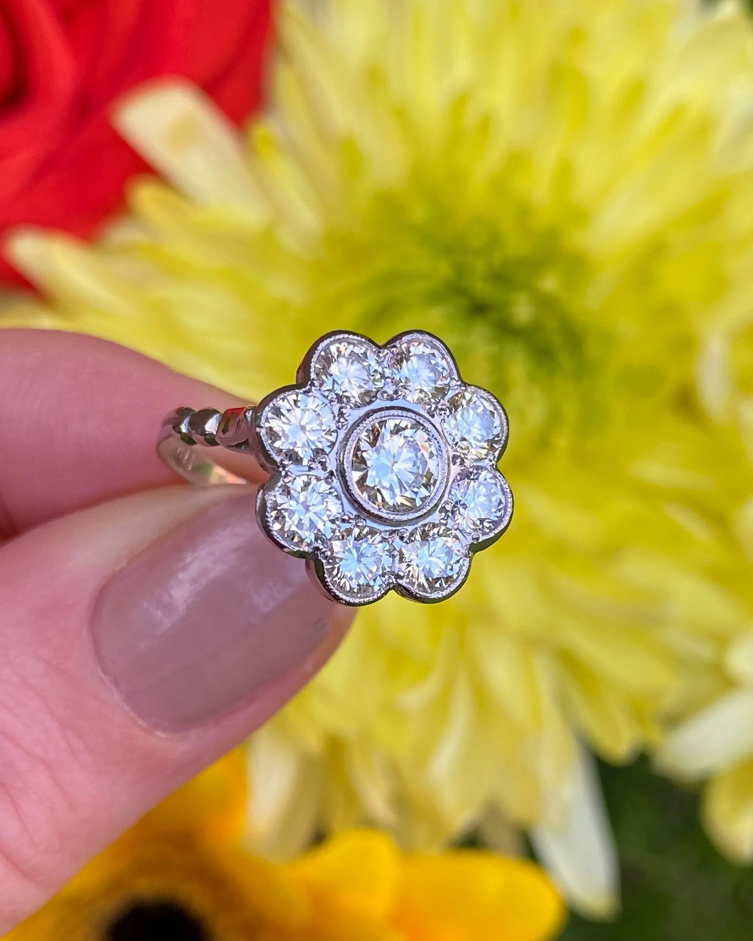 Diamond Daisy Cluster Ring 2.20ct Platinum
