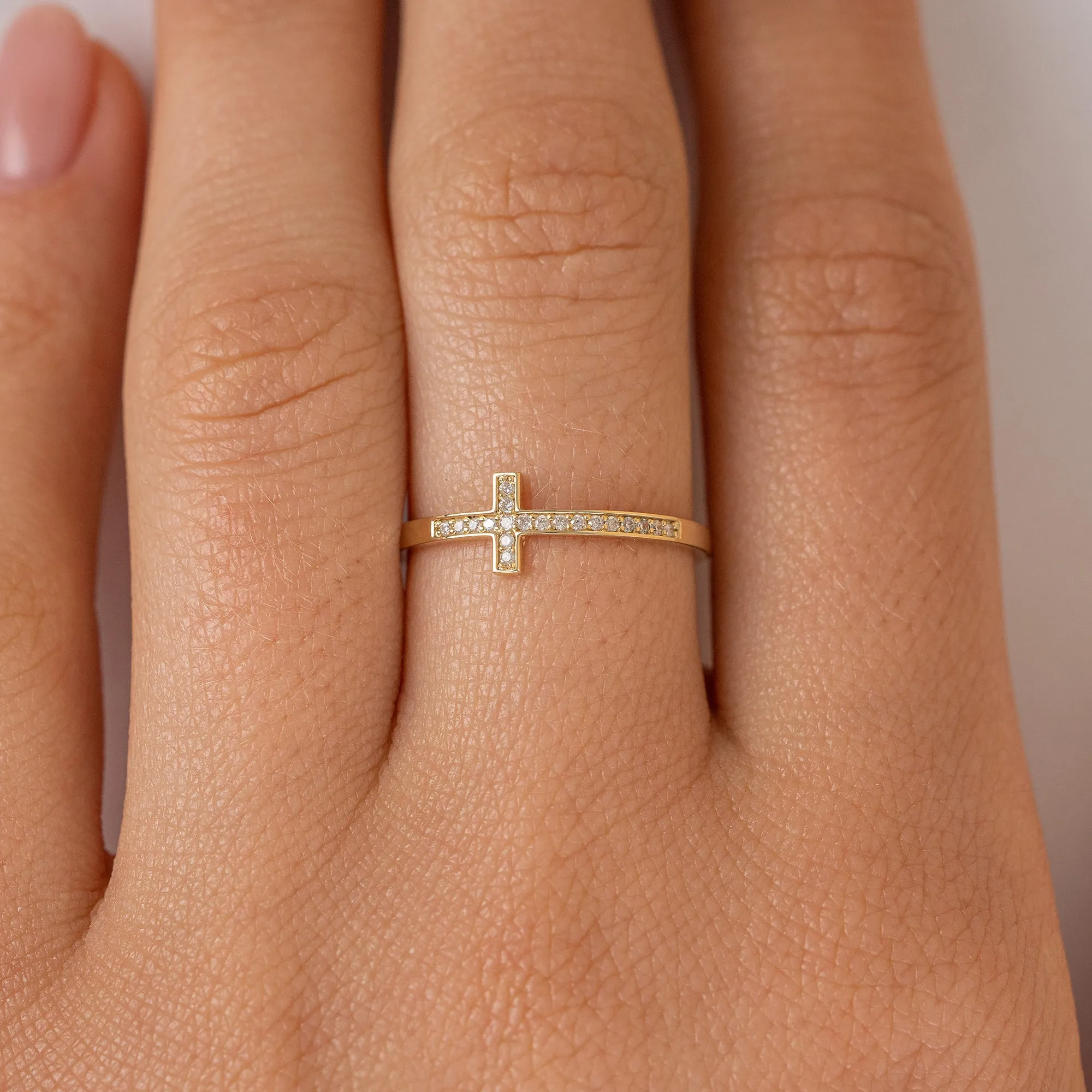 Diamond Sideways Cross Ring, Mary