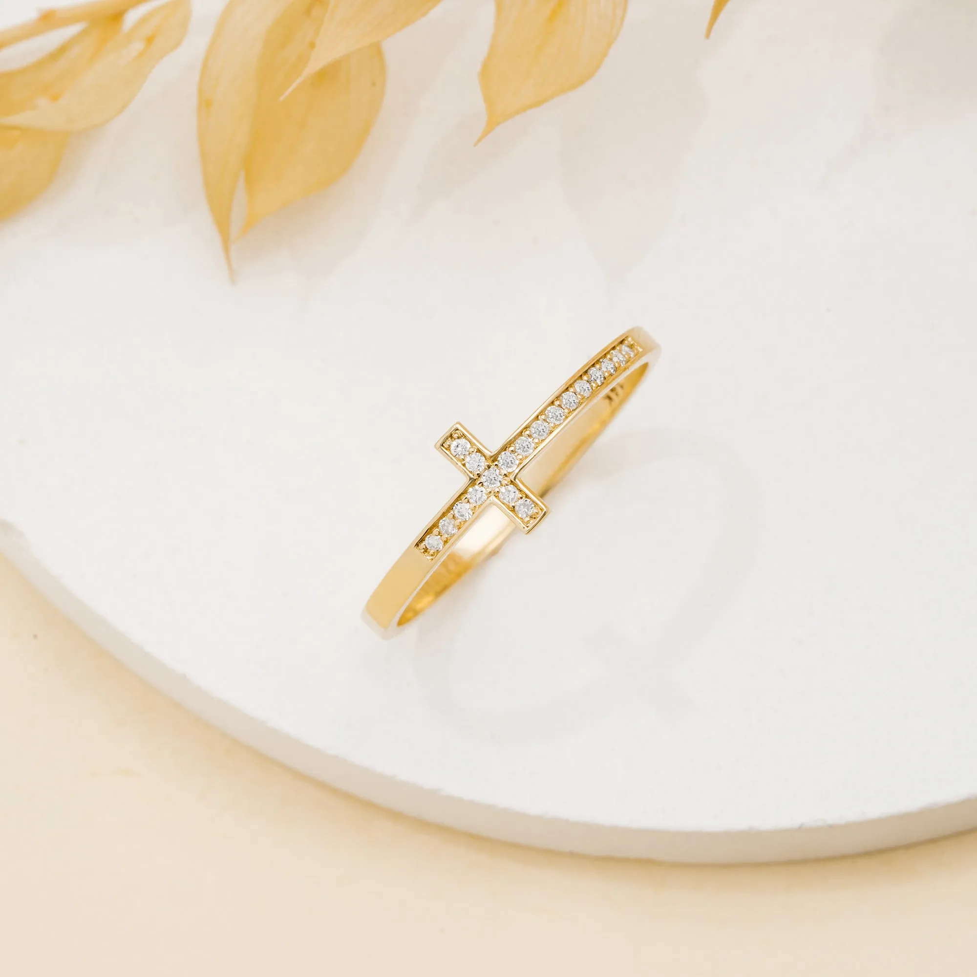 Diamond Sideways Cross Ring, Mary