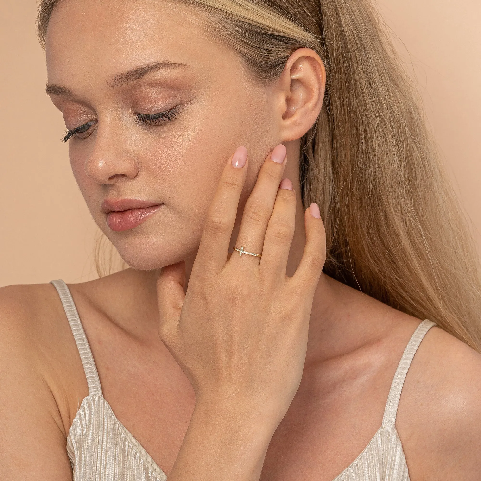 Diamond Sideways Cross Ring, Mary