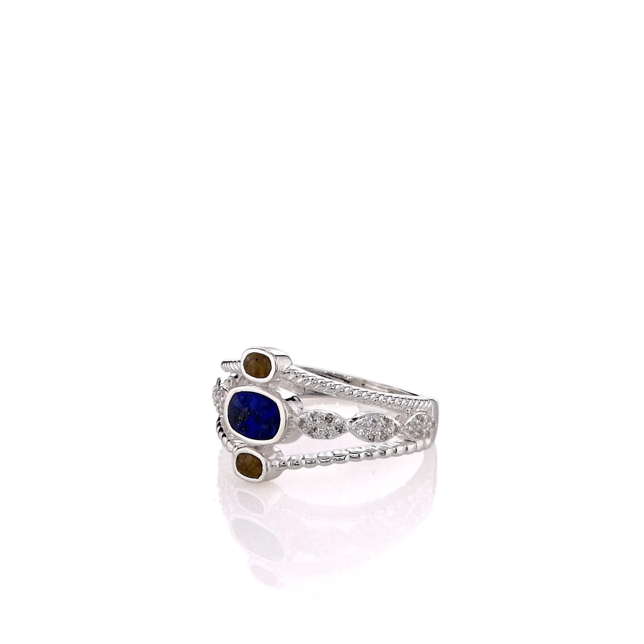 Dune Sterling Silver Diamond & Lapis Boho Stack Ring - Size 8