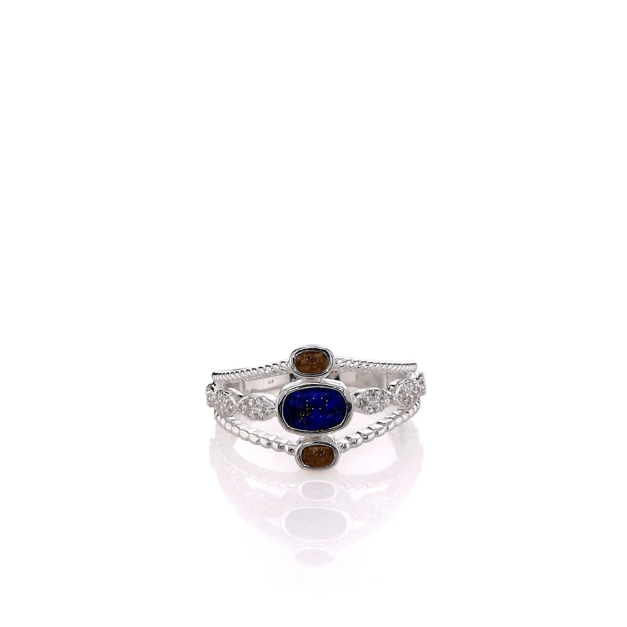 Dune Sterling Silver Diamond & Lapis Boho Stack Ring - Size 8