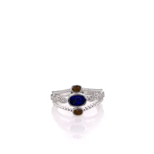 Dune Sterling Silver Diamond & Lapis Boho Stack Ring - Size 8