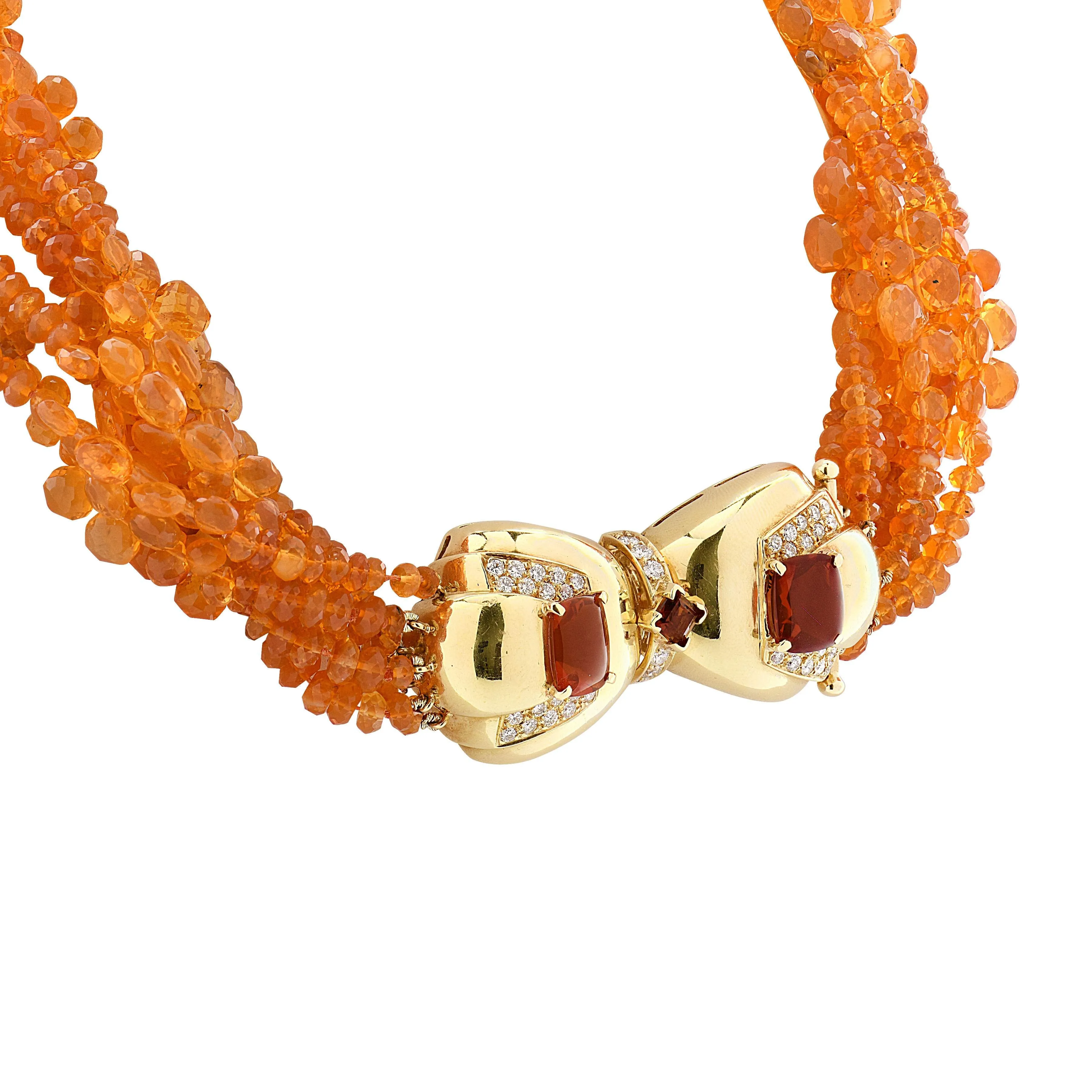 Emis Beros Mexican Fire Opal & Diamond Necklace </br>