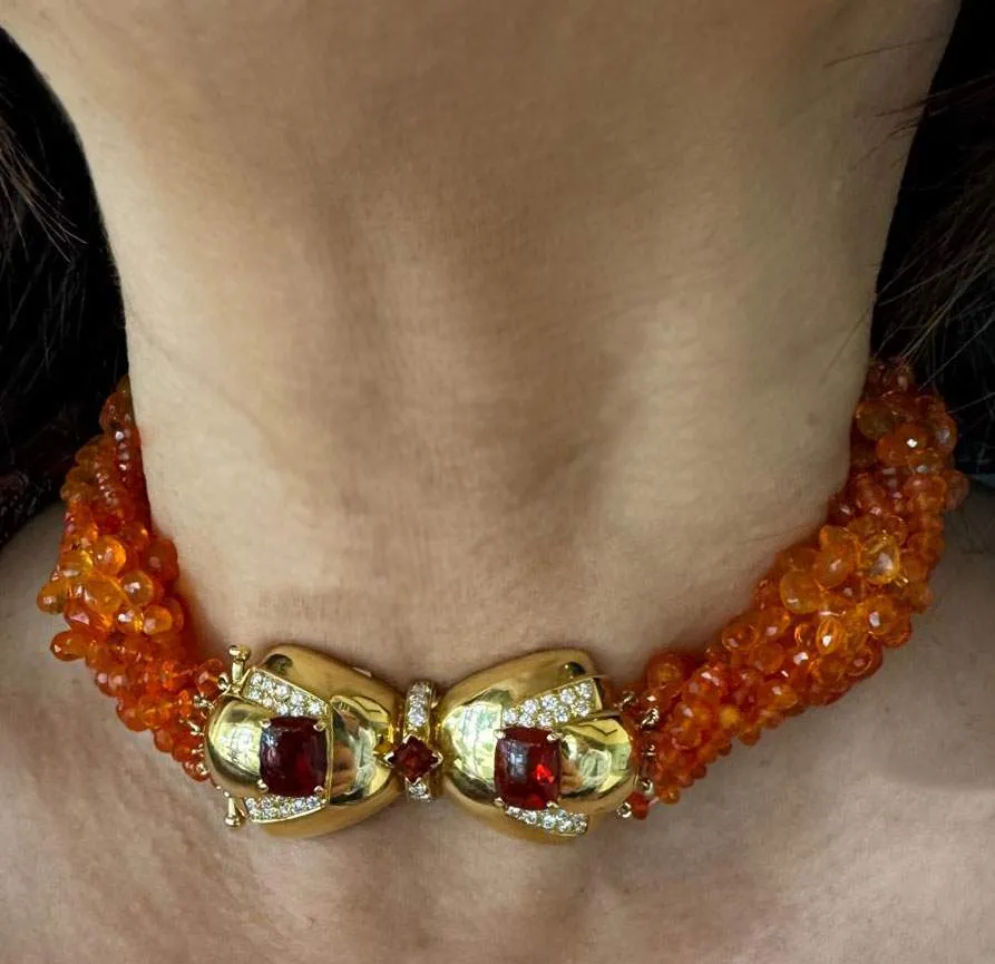 Emis Beros Mexican Fire Opal & Diamond Necklace </br>