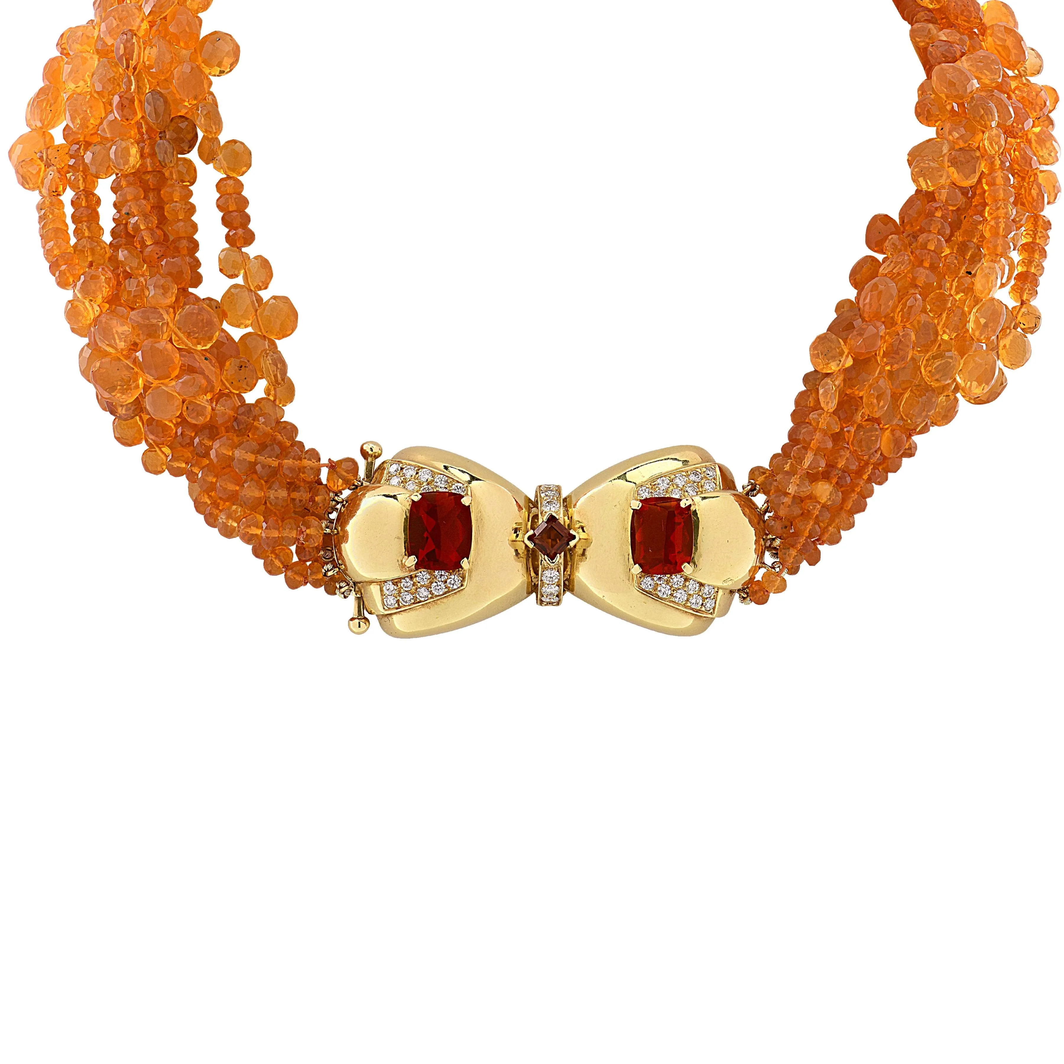 Emis Beros Mexican Fire Opal & Diamond Necklace </br>