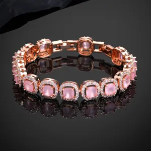 Estele Rosegold Plated Charming Mint Pink American Diamonds Charm Bracelet|Stylish Elegance for Girls & Women