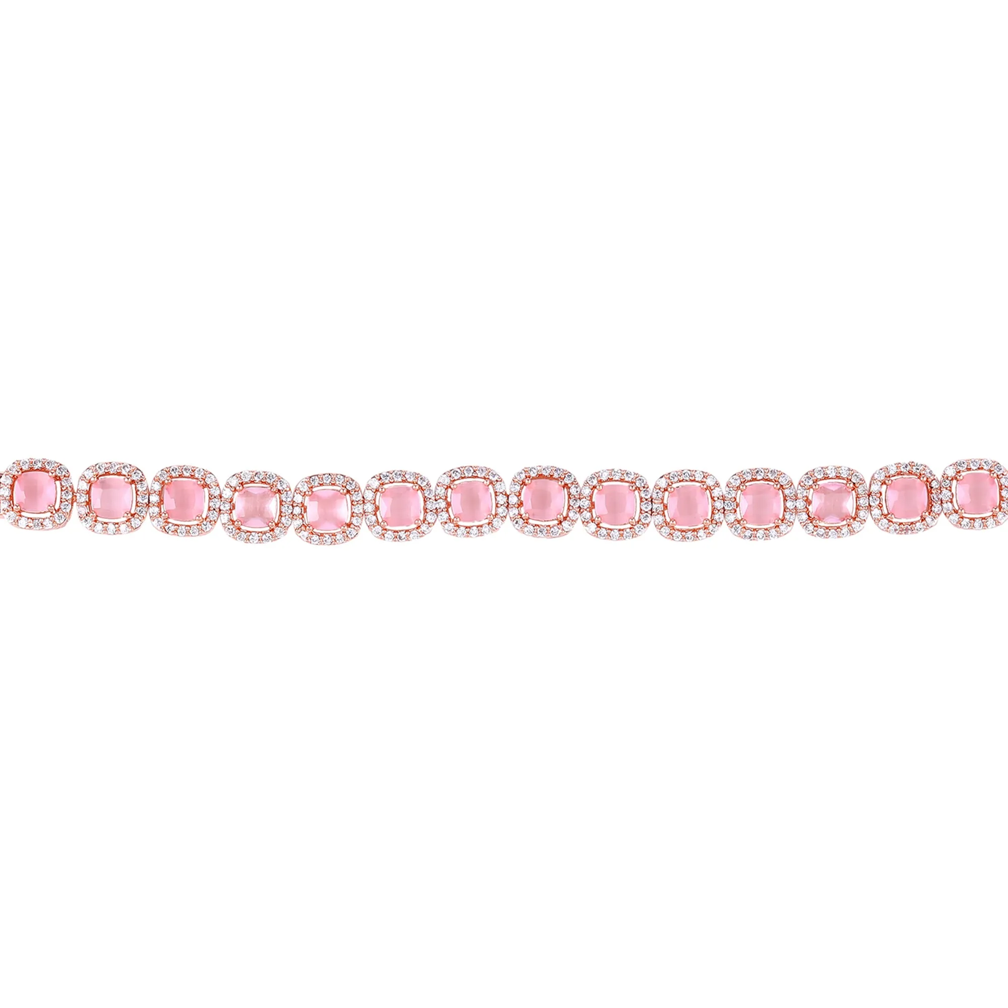 Estele Rosegold Plated Charming Mint Pink American Diamonds Charm Bracelet|Stylish Elegance for Girls & Women