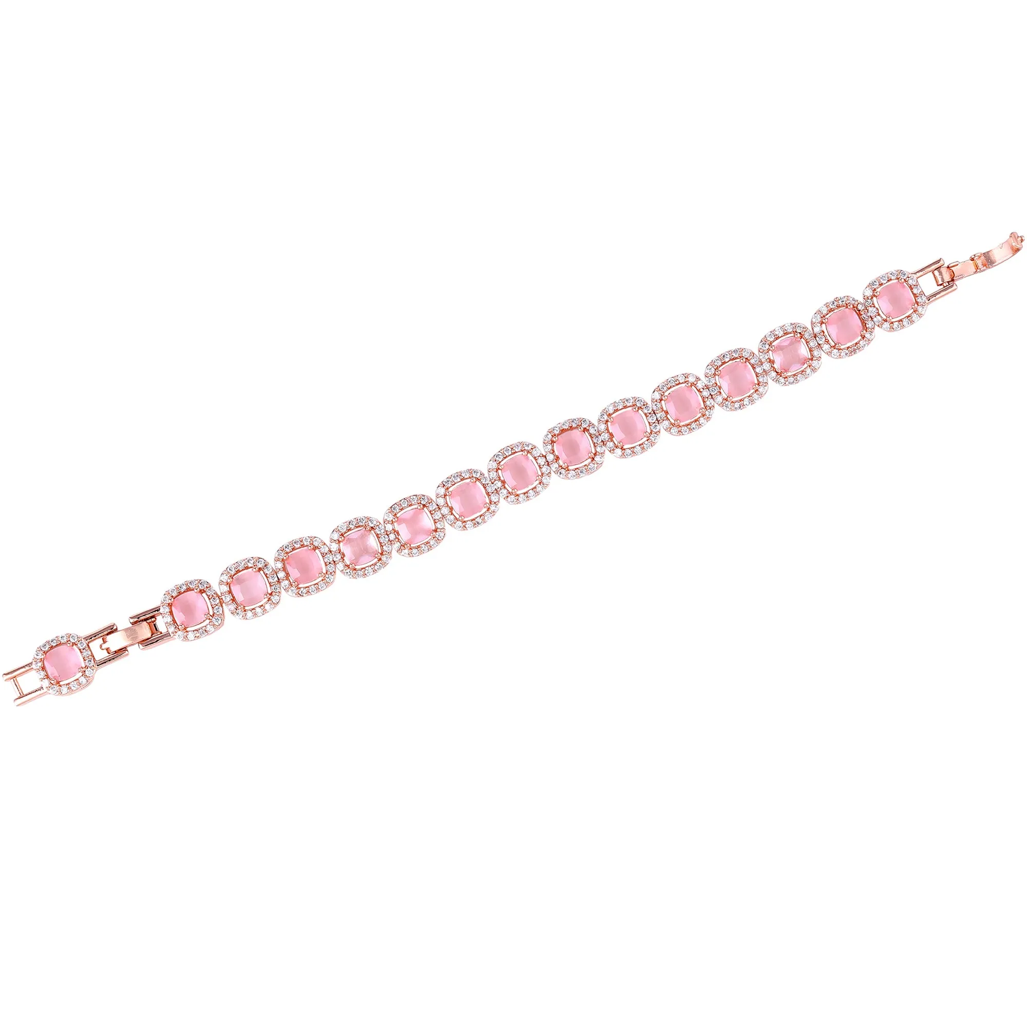 Estele Rosegold Plated Charming Mint Pink American Diamonds Charm Bracelet|Stylish Elegance for Girls & Women