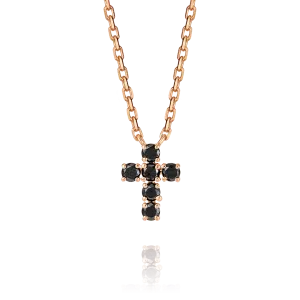 Extra Small Black Diamond Cross Pendant Rose Gold