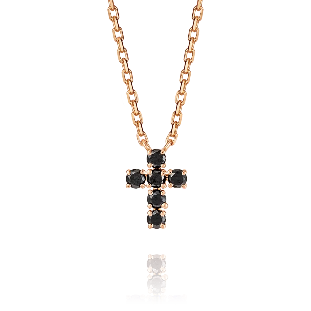 Extra Small Black Diamond Cross Pendant Rose Gold