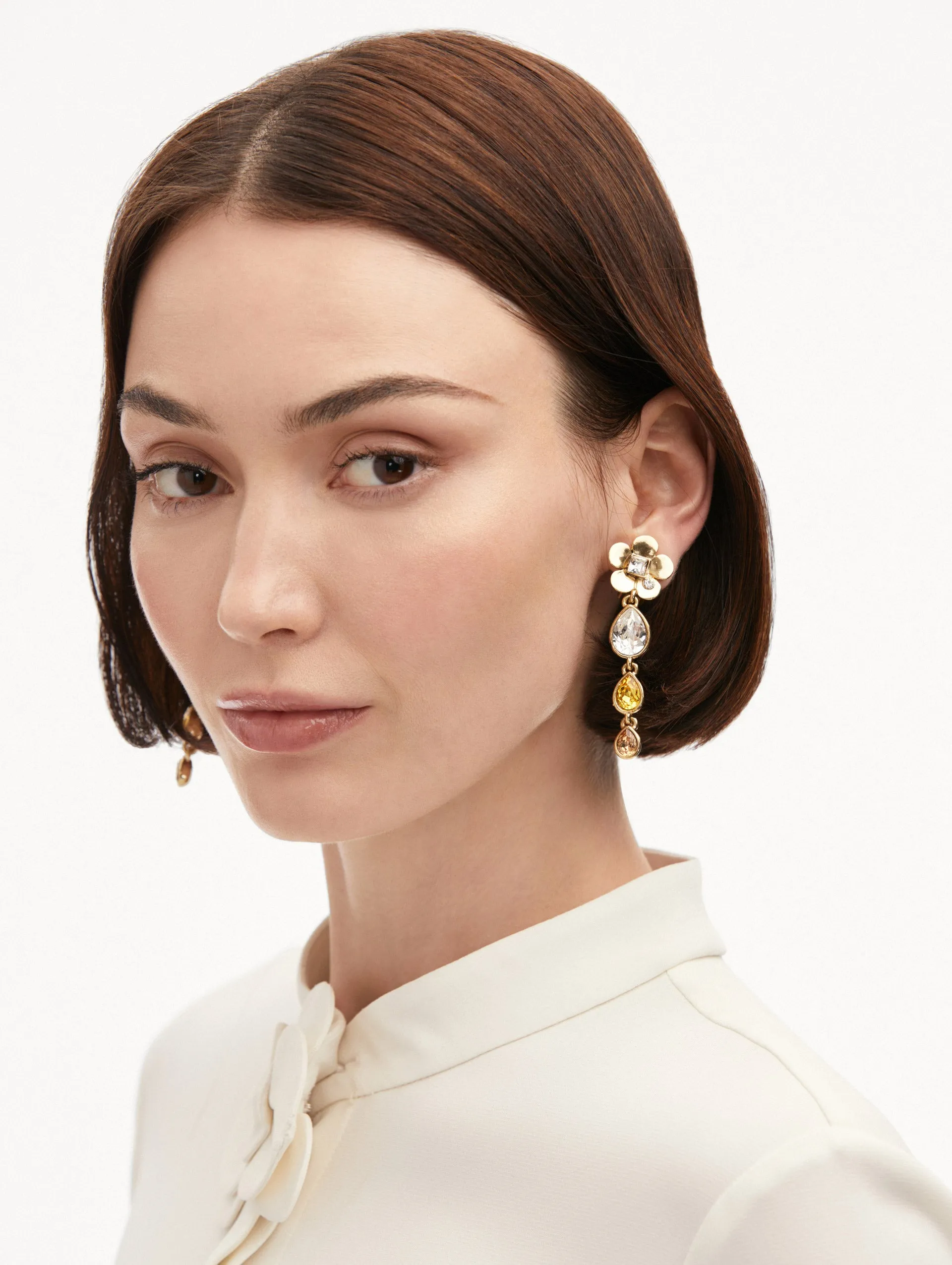 Flower Teardrop Clip-On Earrings