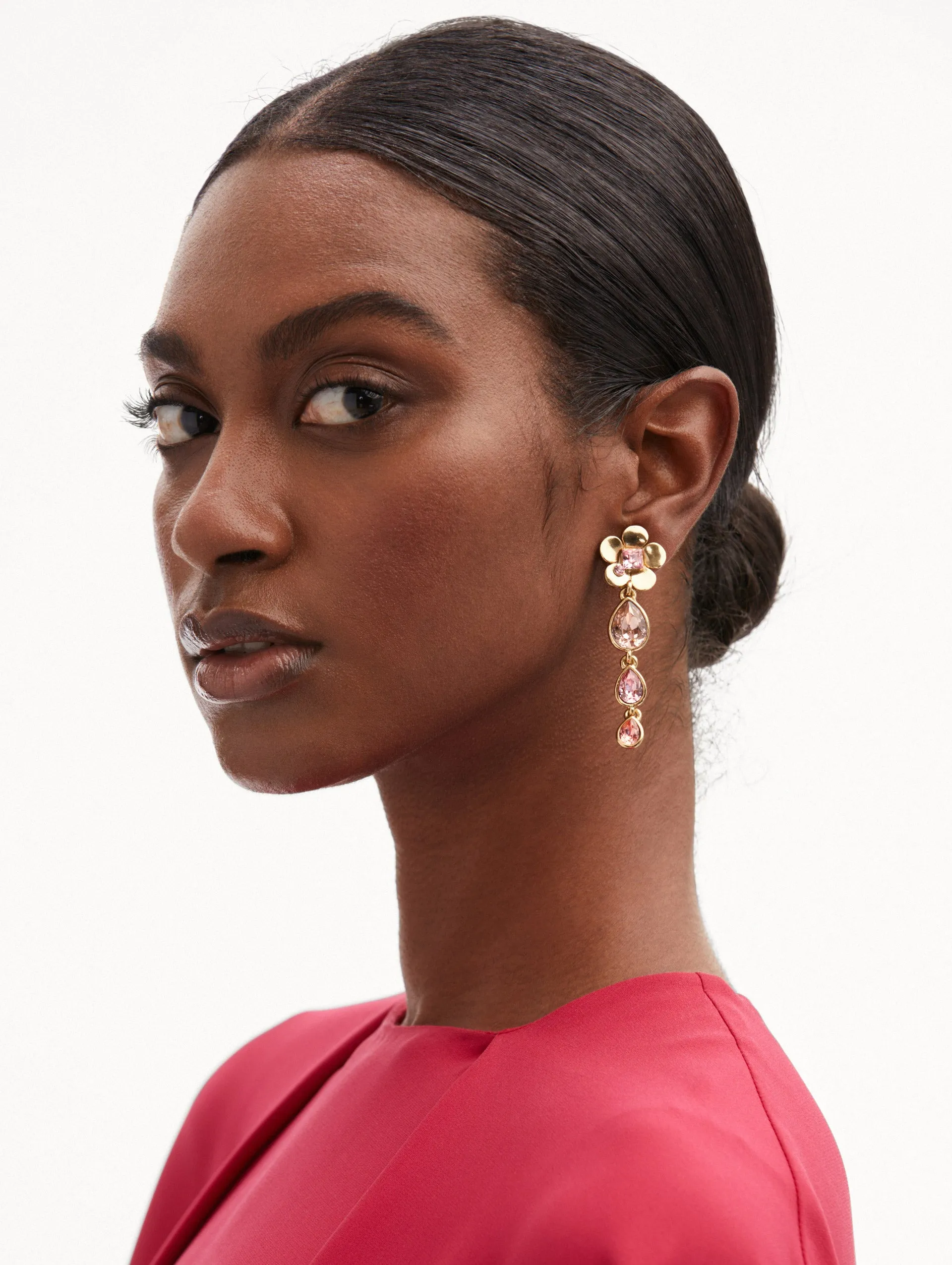 Flower Teardrop Clip-On Earrings