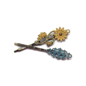 Fortitude Bobby Pins (2 pack) - Hand Painted Metal Casual Flower Filigree Bobby Pins