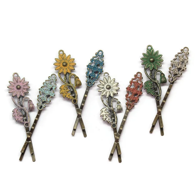 Fortitude Bobby Pins (2 pack) - Hand Painted Metal Casual Flower Filigree Bobby Pins