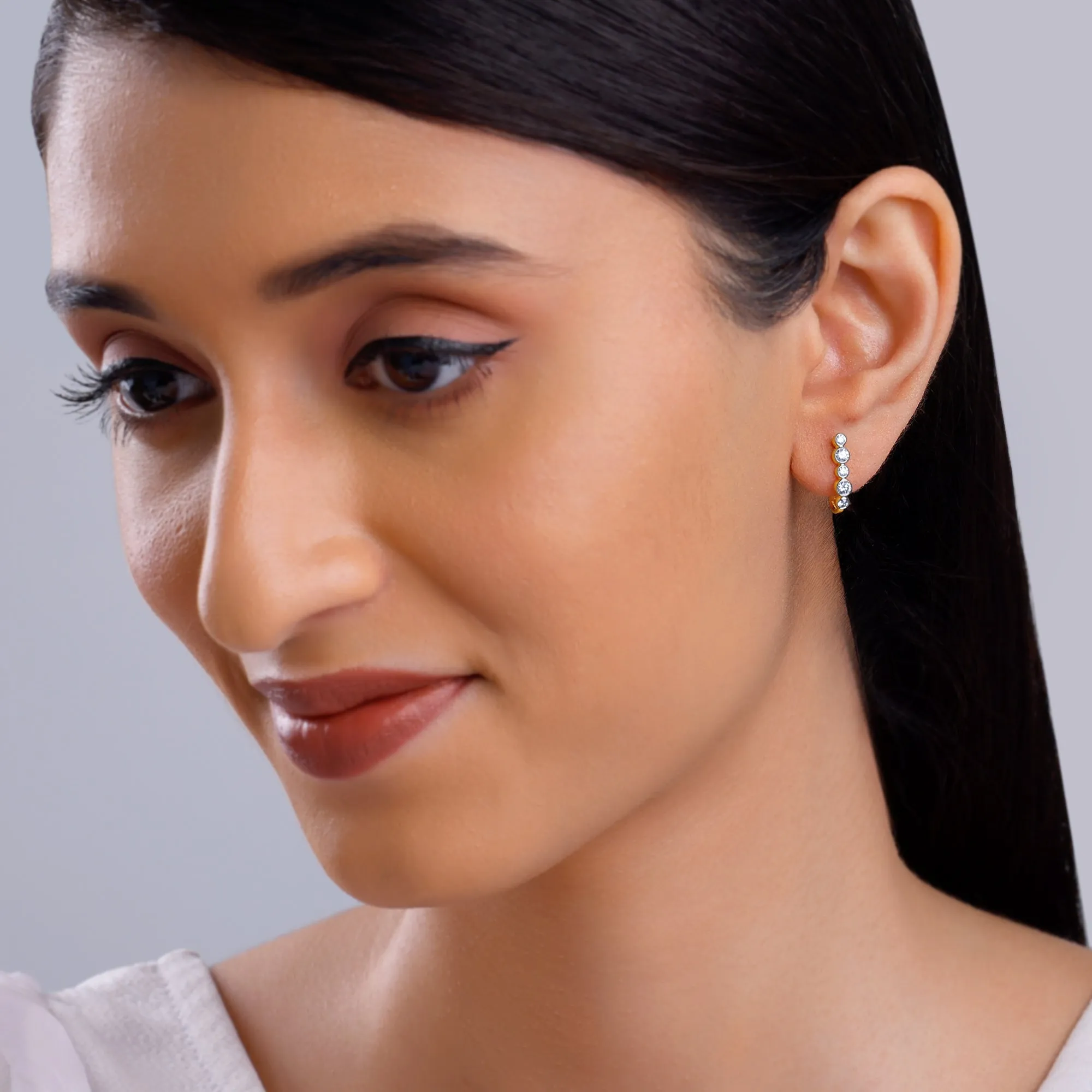 Gold Bellona J-hoop Diamond Earrings