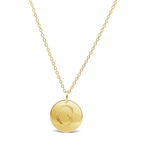 Gold Initial Engraved Disc Pendant