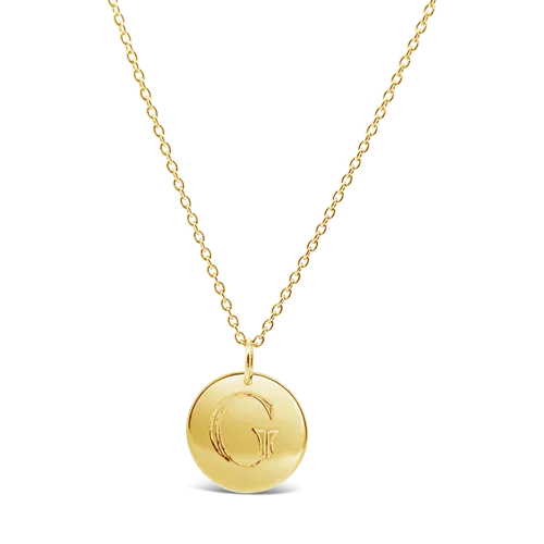 Gold Initial Engraved Disc Pendant