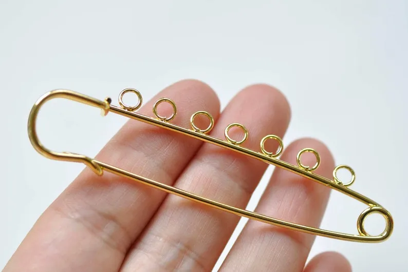 Gold Kilt Pins Seven Loops Safety Pin Broochs 15x80mm Set of 10  A358