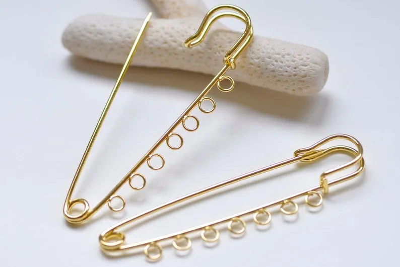 Gold Kilt Pins Seven Loops Safety Pin Broochs 15x80mm Set of 10  A358