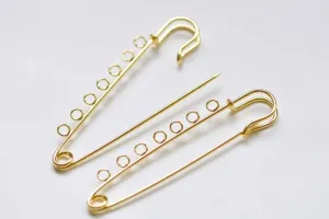 Gold Kilt Pins Seven Loops Safety Pin Broochs 15x80mm Set of 10  A358