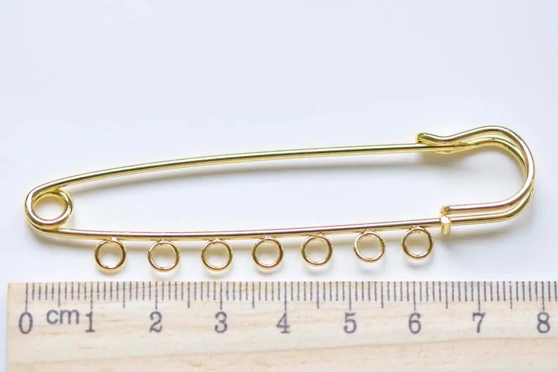 Gold Kilt Pins Seven Loops Safety Pin Broochs 15x80mm Set of 10  A358