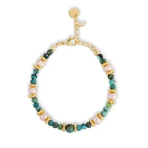 Gold-plated pearl bracelet in 18k yellow gold, made from turquoise and freshwater pearls